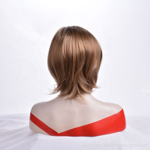 Fashion medium length synthetic hair wig with natural straight hair natural curl Bob hair wig for women
